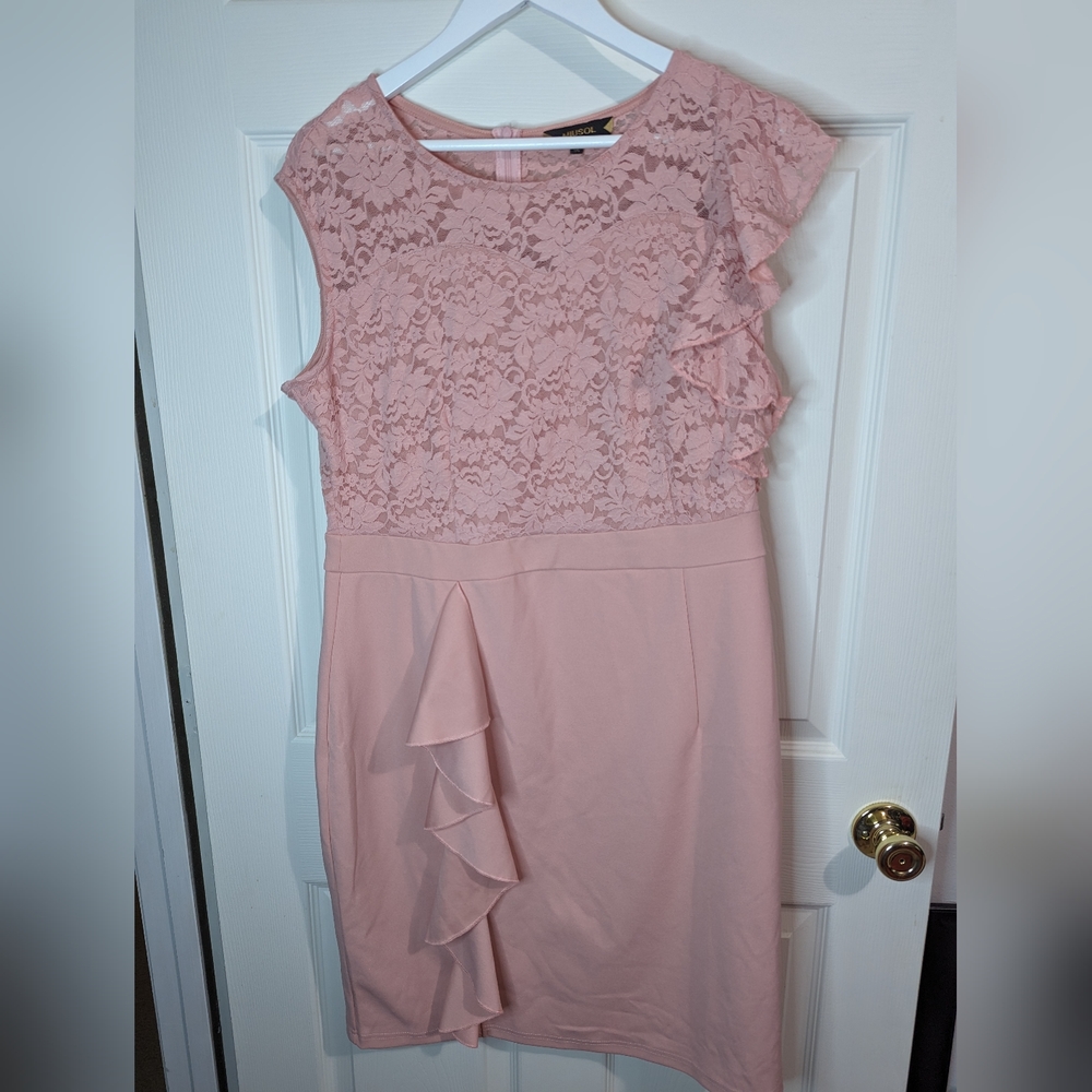 Miusol Women's pink lace top dress with ruffle Accent size XXL